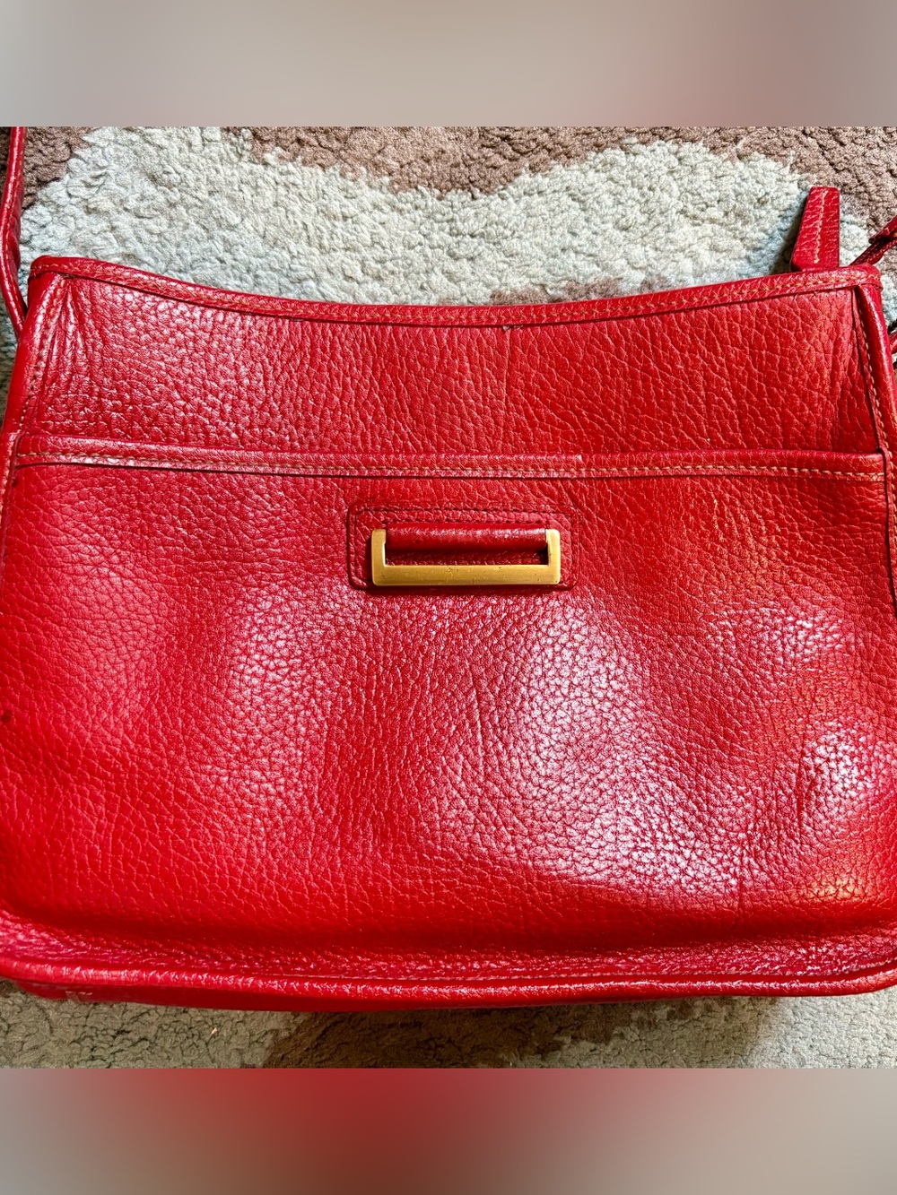 Covington Red Pebbled Leather Shoulder Bag with Gold Accent
